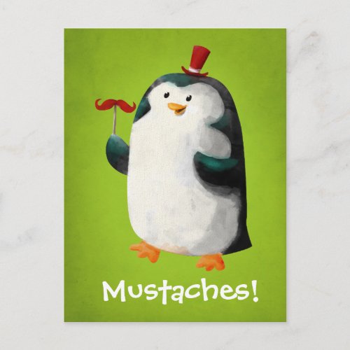 Cute Penguin with Mustaches Postcard