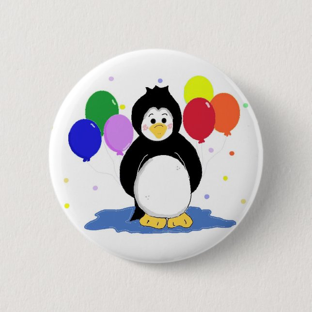 Cute Penguin with Party Balloons Button (Front)