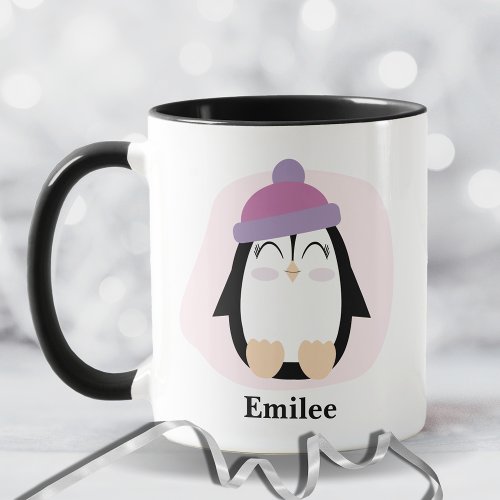Cute Penguin with Pink Purple Hat Christmas Mug