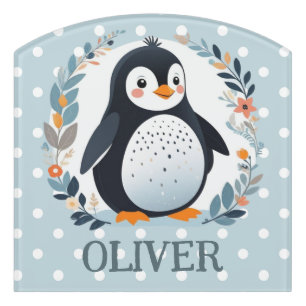 Cute Penguin with Polka Dots Door Sign