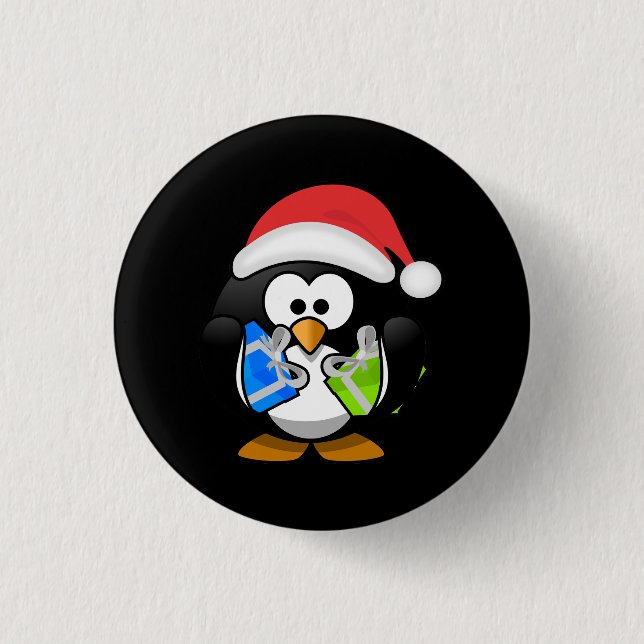 Cute Penguin With Santa Hat And Christmas Gifts Pinback Button (Front)