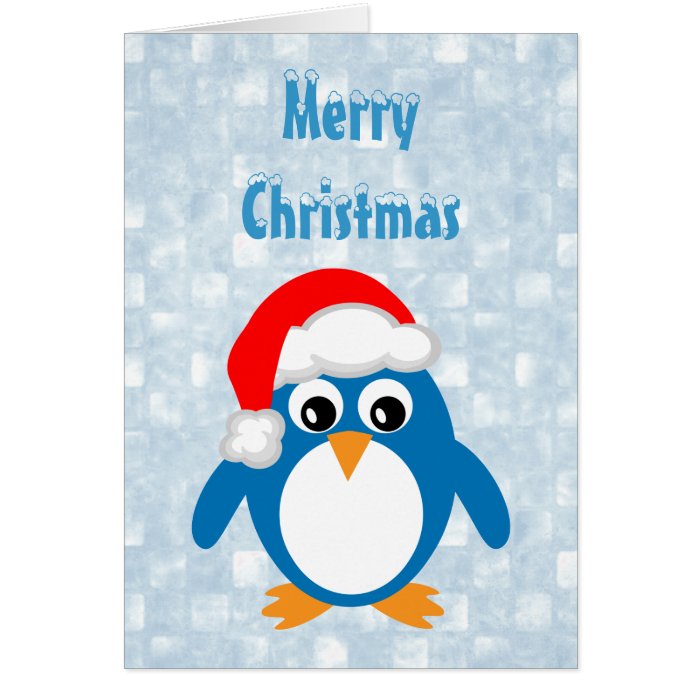 Cute Penguin with Santa Hat Merry Christmas Greeting Card