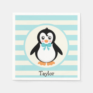 Cute Penguin with Turquoise Bowtie Napkins