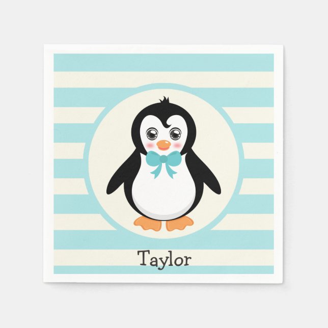 Cute Penguin with Turquoise Bowtie Napkins (Front)