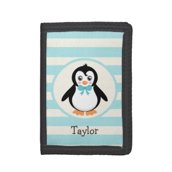 Cute Penguin With Turquoise Bowtie Trifold Wallet by Birthday_Party_House at Zazzle