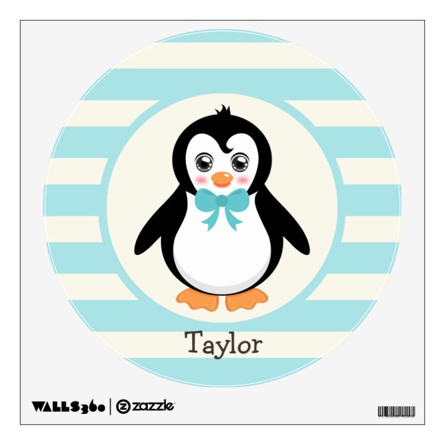 Cute Penguin with Turquoise Bowtie Wall Decal (Front)