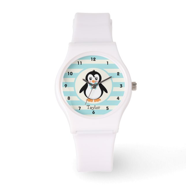 Cute Penguin with Turquoise Bowtie Watch (Front)