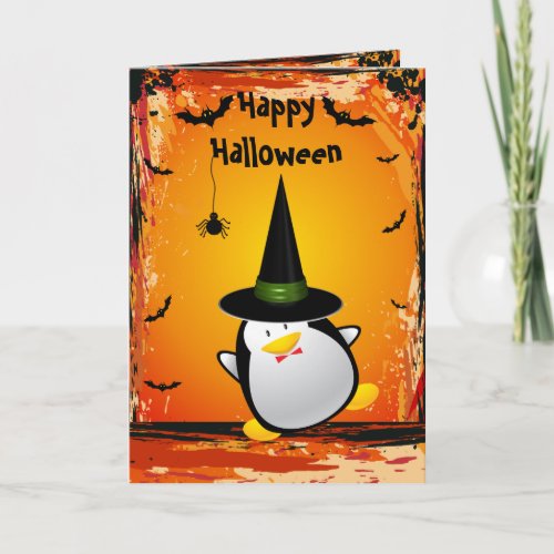 Cute Penguin with Witches Hat Halloween Card