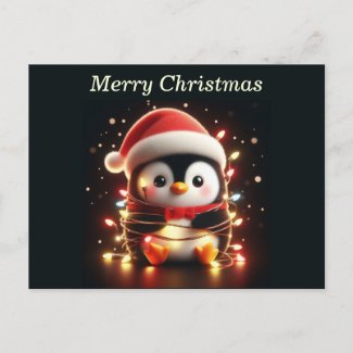 Cute Penguin Wrapped in Christmas Lights