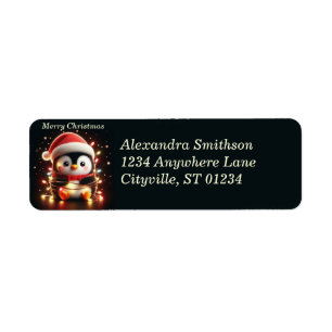 Cute Penguin Wrapped in Christmas Lights Label
