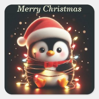 Cute Penguin Wrapped in Christmas Lights