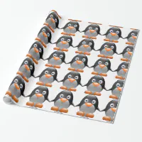 Happy Holidays Pinguin White Rose Gold Black Wrapping Paper, Zazzle