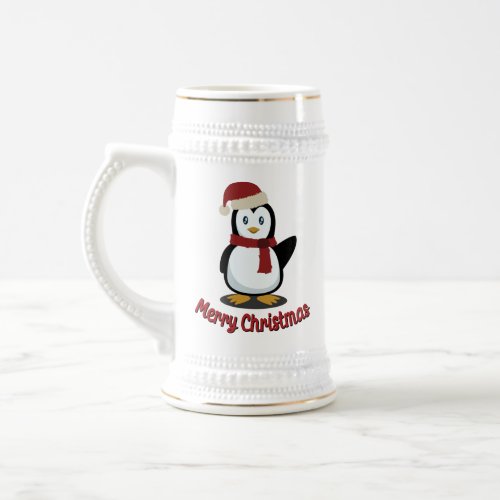 Cute Penguin Xmas Santa Winter Holiday Gift Beer Stein