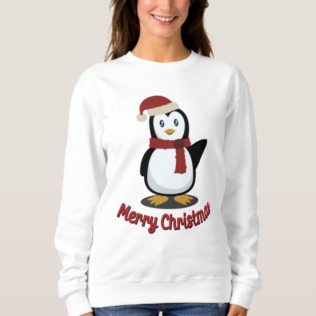 Cute Penguin Xmas Santa Winter Holiday Gift Sweatshirt (Front)