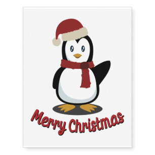Cute Penguin Xmas Santa Winter Holiday Gift Temporary Tattoos
