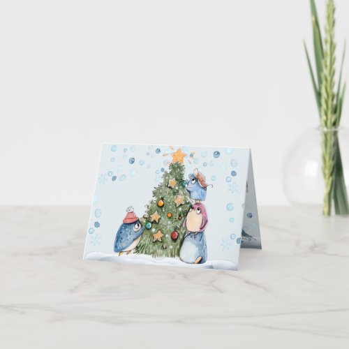 Cute Penguine Folded Holiday Photo Card