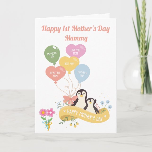 Cute Penguins 1st Mother's day Card (Front)