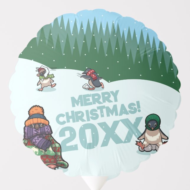 Cute Penguins Add The Year Merry Christmas! Winter Balloon (Front)