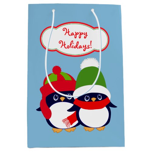 Cute Penguins and Owls Holiday Medium Gift Bag