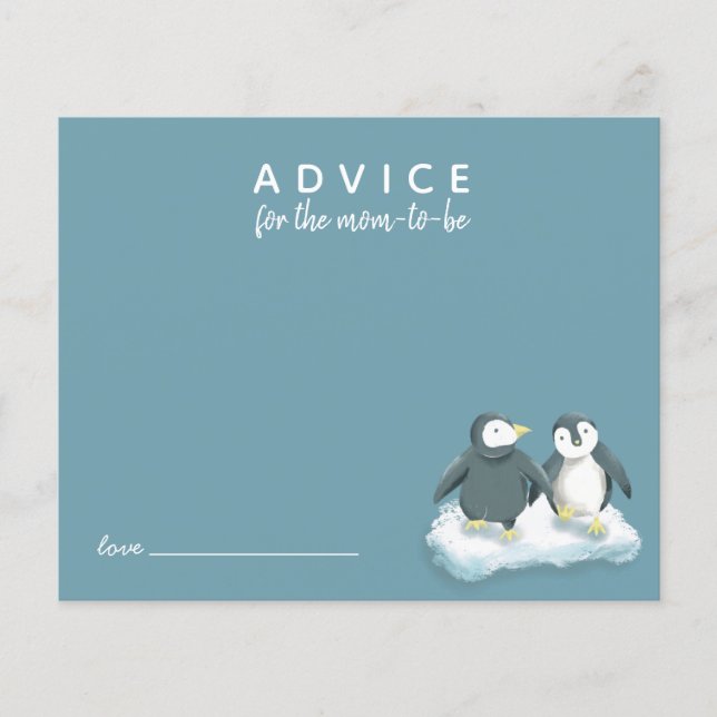 Cute Penguins Blue Advice for Mommy Card (Front)