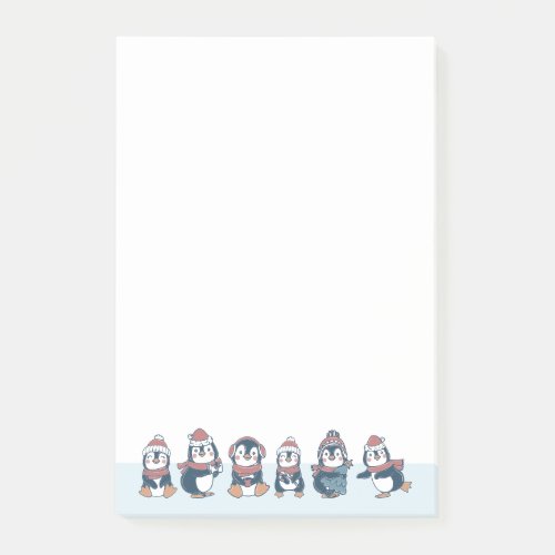 Cute Penguins Border Blue Simple Illustration Post_it Notes