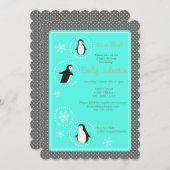 cute penguins boy baby shower invitation (Front/Back)