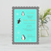 cute penguins boy baby shower invitation (Standing Front)