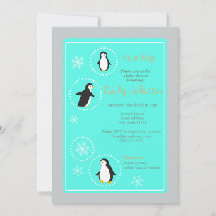 cute penguins boy baby shower invitations