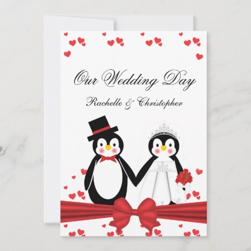 Cute Penguins Bride &amp; Groom Wedding Invitations