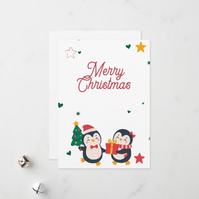 Cute Penguins Christmas card (Front/Back In Situ)