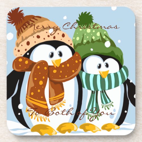 Cute Penguins Christmas Coasters