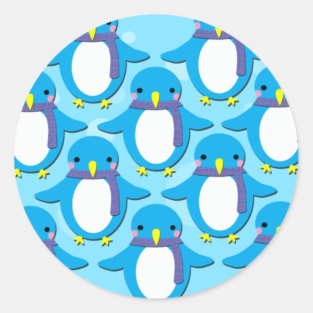 Cute Penguins Classic Round Sticker (Front)
