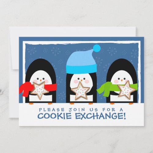 Cute Penguins Cookie Exchange Party Invitation