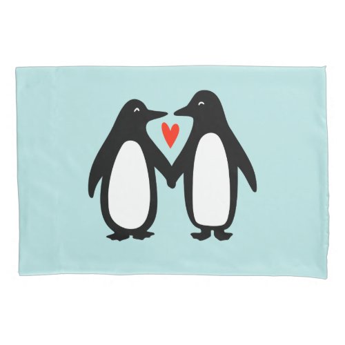 Cute Penguins Couple Holding Hands Pillow Case