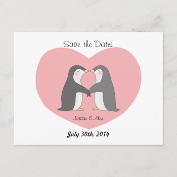 Cute Penguins Couple Save The Date Postcard by MiKaArt at Zazzle