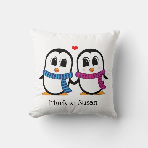 Cute Penguins Couple Throw Pillows