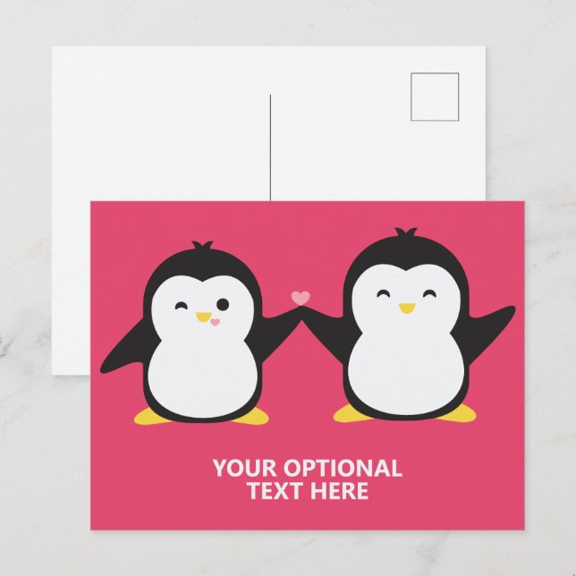 Cute Penguins custom text & color Postcard (Front/Back)