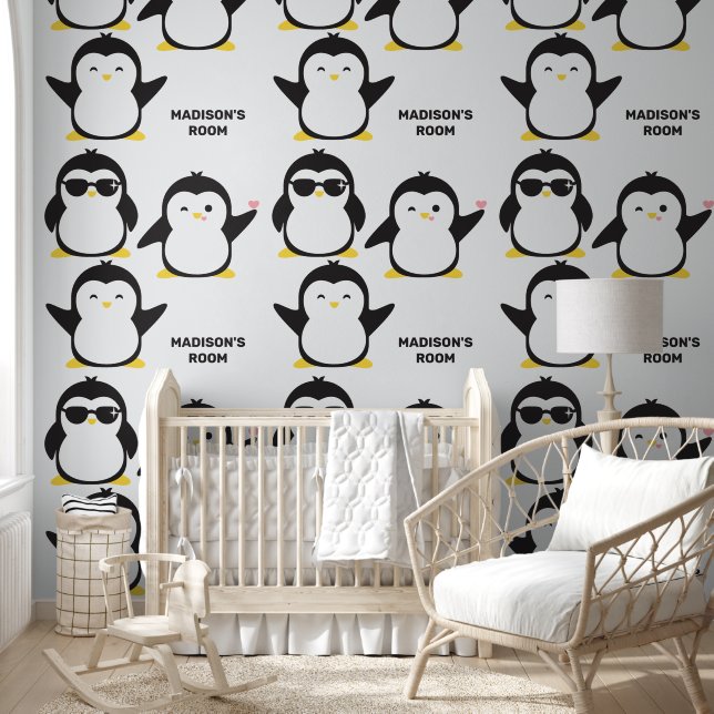 Cute Penguins Custom Text Wallpaper (Kids)