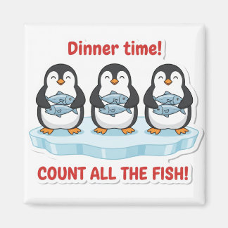 Cute Penguins Dinner Time Counting Fish Math Game Magnet