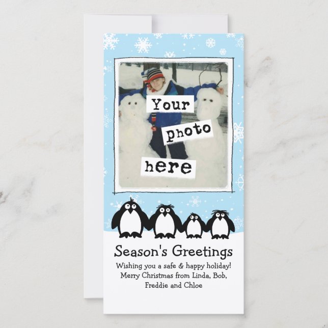 Cute Penguins Family Christmas Your Photo Holiday Card (Front)