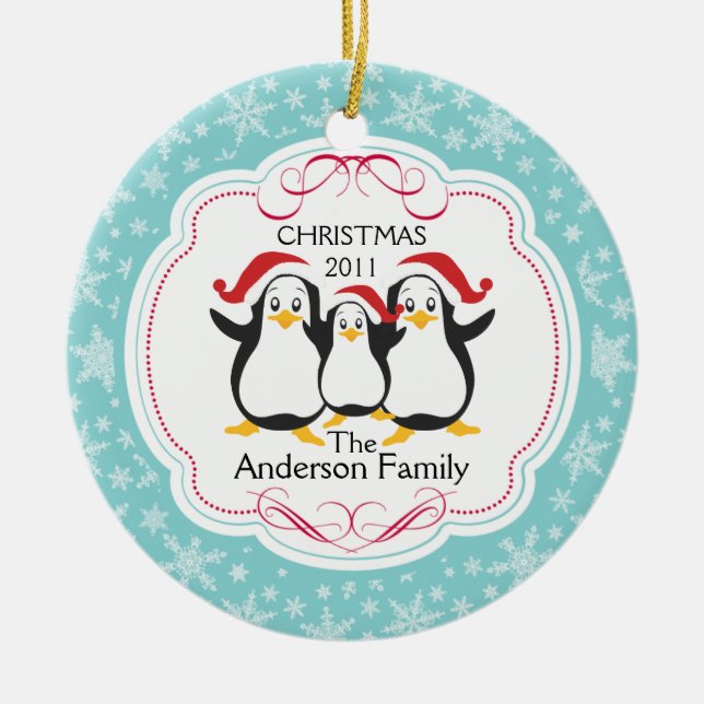 Cute Penguins Family of 3 Christmas Ornament (Front)