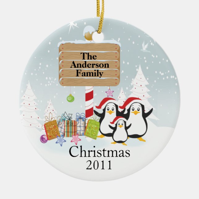 Cute Penguins Family of 3 Christmas Ornament (Front)