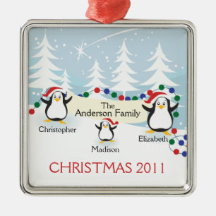 Cute Penguins Family of 3 Christmas Ornament