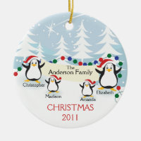 Cute Penguins Family of 4 Christmas Ornament