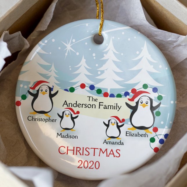 Cute Penguins Family of 4 Christmas Ornament (Creator Uploaded)