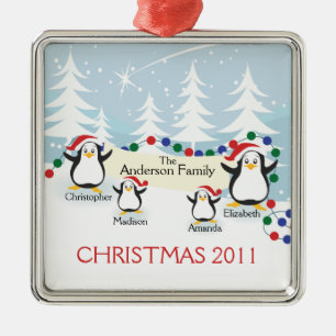 Cute Penguins Family of 4 Christmas Ornament
