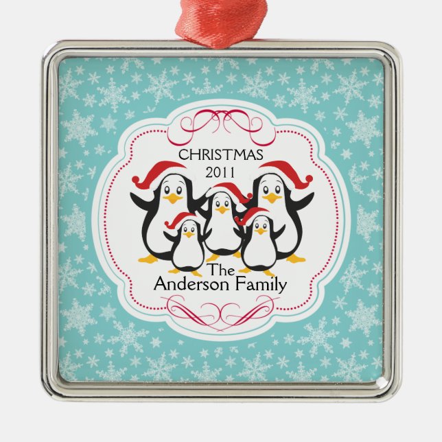 Cute Penguins Family of 5 Christmas Ornament (Front)