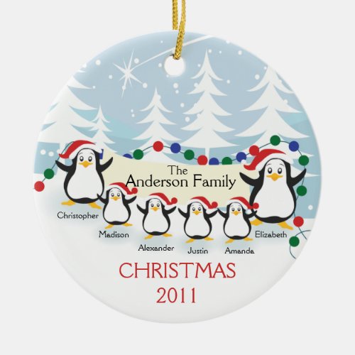 Cute Penguins Family of 6 Christmas Ornament