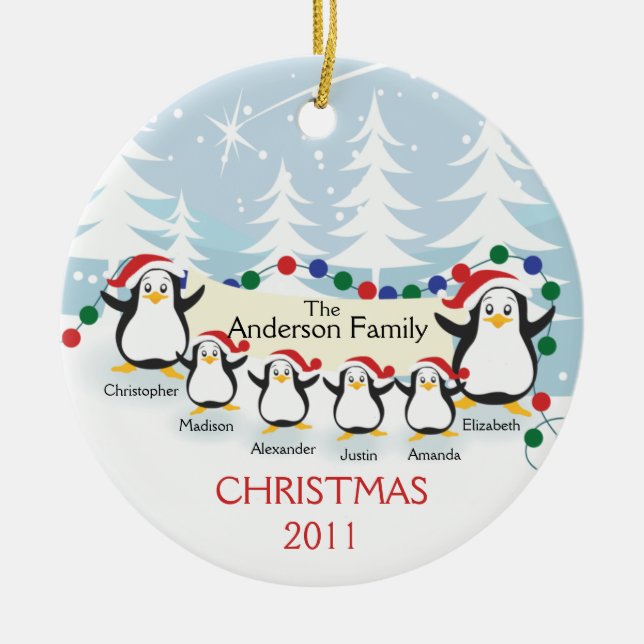 Cute Penguins Family of 6 Christmas Ornament (Front)