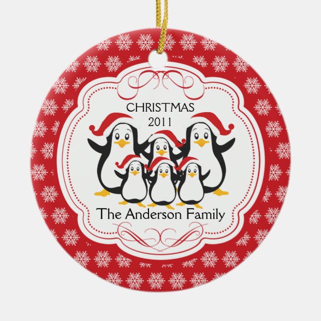 Cute Penguins Family of 6 Christmas Ornament (Front)